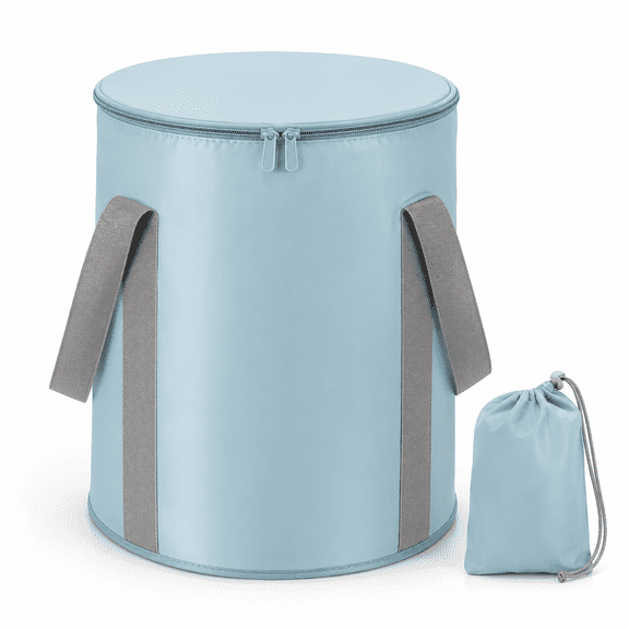 ABCISI Foot Soaking Tub, 7.4-Gallon Foldable Insulated Foot Bath Bucket with Lid, Drain Spout and Carry Handles, 15-Inch Portable Spa Basin for Home, Travel and Camping, Blue