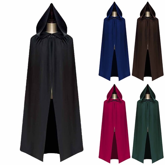 Men's Cloak Hooded Long Cape Front Open Poncho Witch Party Dress Up