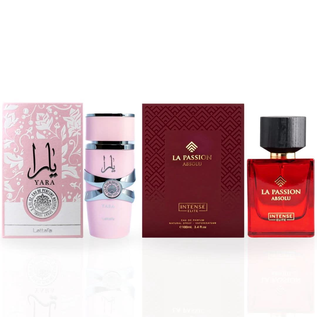 Yara by Lattafa & La Passion Absolu by Intense Elite - Eau de Parfum Sprays 100ml (3.4 oz) (Bundle)