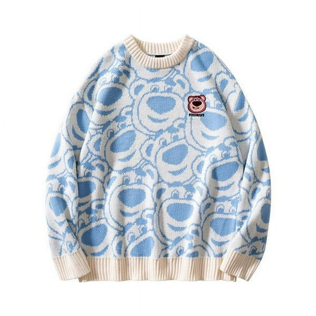 Petit Ours Dessin Animé Pull Oversize pour Femmes Manches Longues Vêtements d'Hiver Tricot Col Rond Mignon FGS