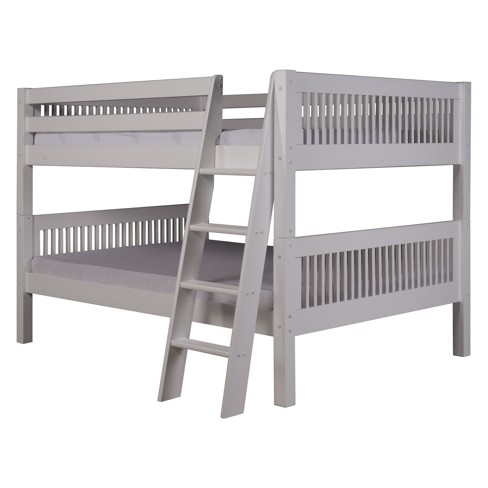Camaflexi Full over Full Low Bunk Bed Mission Headboard Angle Ladder White Finish