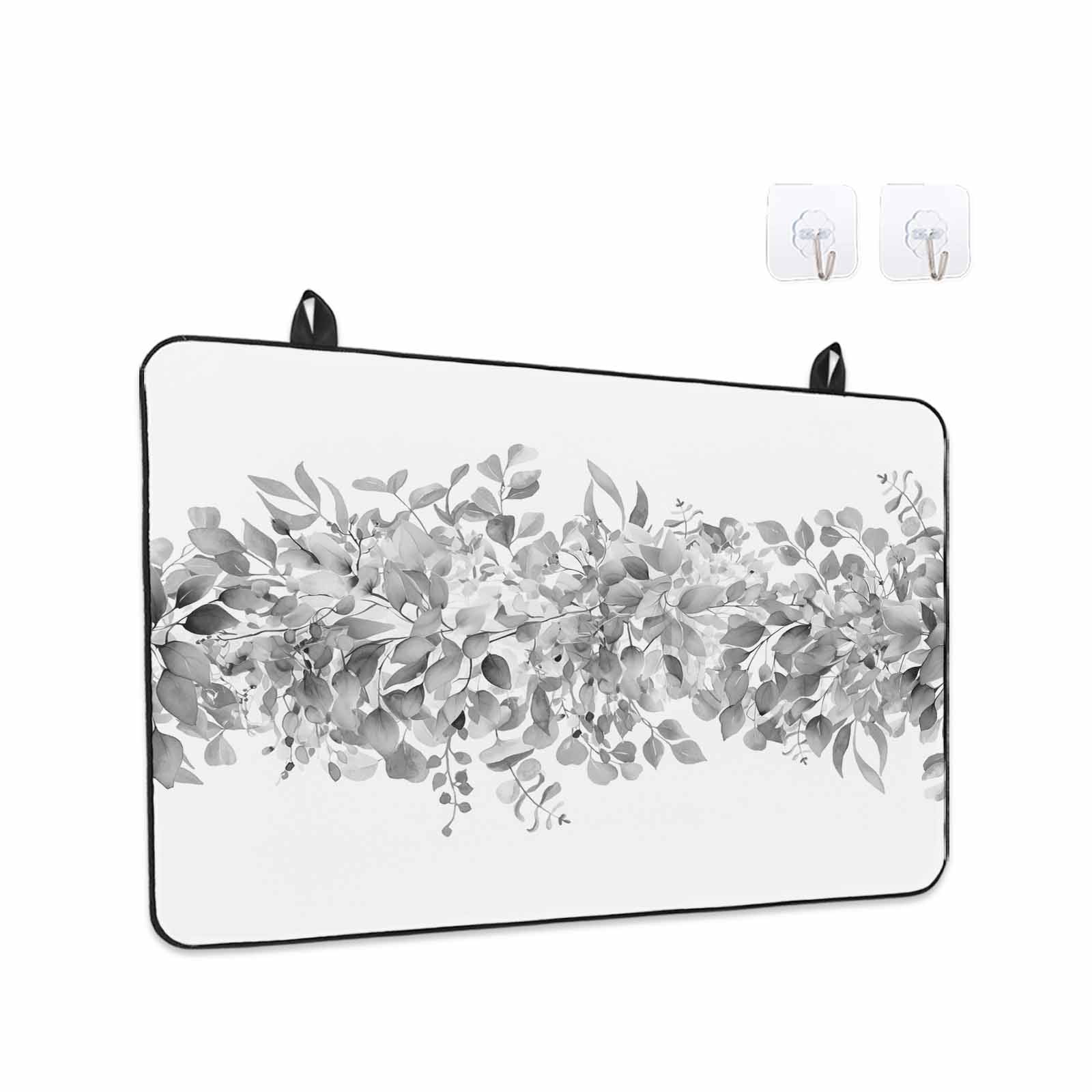 Black Grey Eucalyptus Leaves Stove Top Cover for Electric Stove, Heat-proof & Non Slip Glass Top Stove Cover Protector, Spring Summer Botanical Floral Kitchen Flat Cooktop Rubber Mat 36x21 Inches