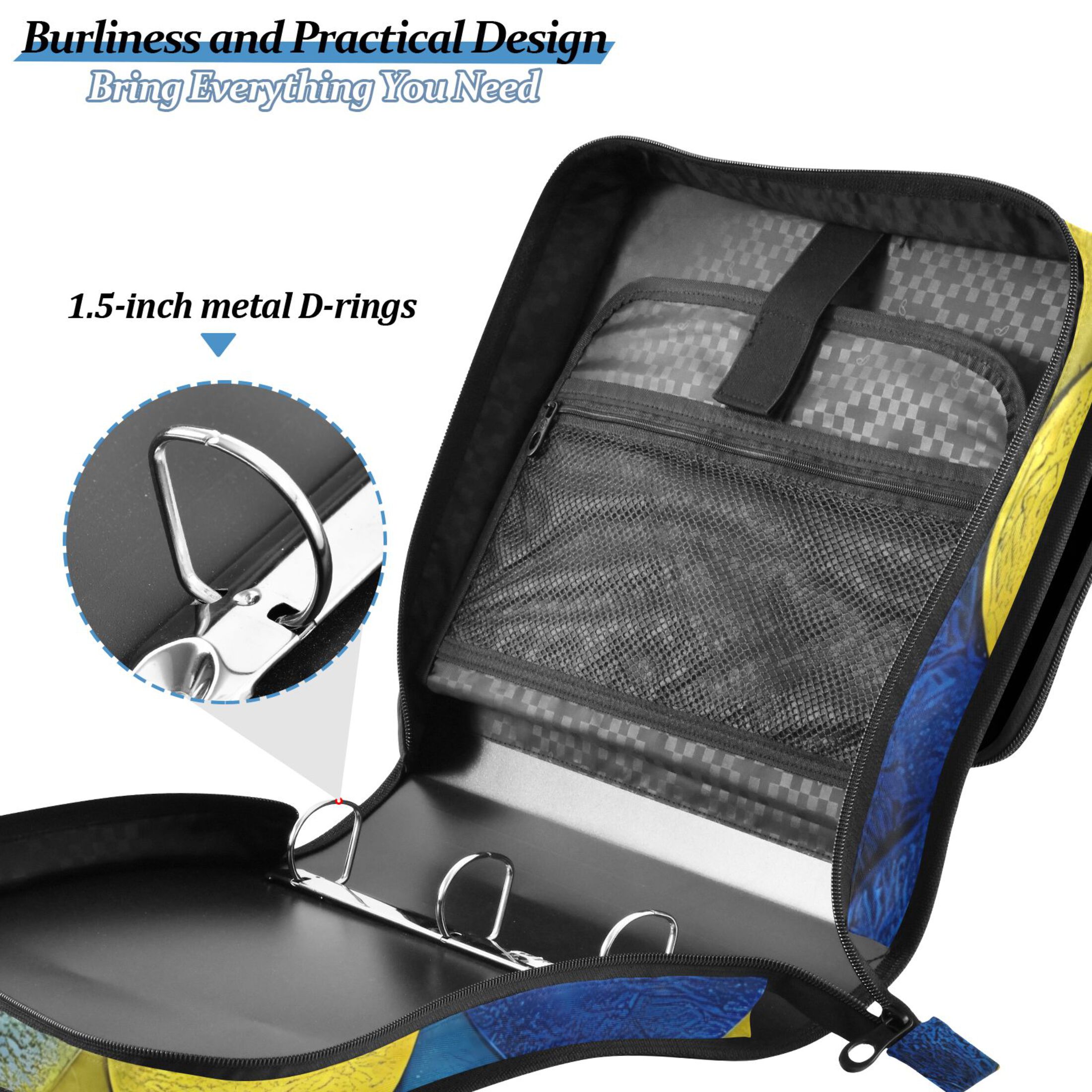 ALAZA Zipper Binder Scale Blue and Yellow 3 Ring Trapper Keeper File Folder Organizer Bag
