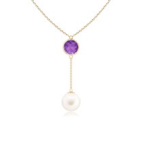 ANGARA Freshwater Cultured Pearl & Amethyst Lariat Necklace in 14K Yellow Gold for Women | June Birthstone, Birthday, Anniversary, Jewelry Gift for Women | Pearl Necklace