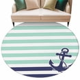thumbnail image 2 of Round Area Rug 8ft,Watercolor Blue Nautical Anchor Washable Carpet Non-Slip Runner Accent Rugs Indoor Floor Mat for Bedroom Living Room Decor,Green Geometric Stripe, 2 of 9