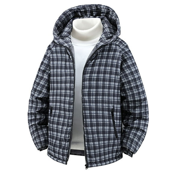 IWRICH Winter Heavy Warm Sherpa Lined Jackets for Men Plaid Flannel Tops Plus Size M-8XL Big&Tall Coat Dark Blue XL