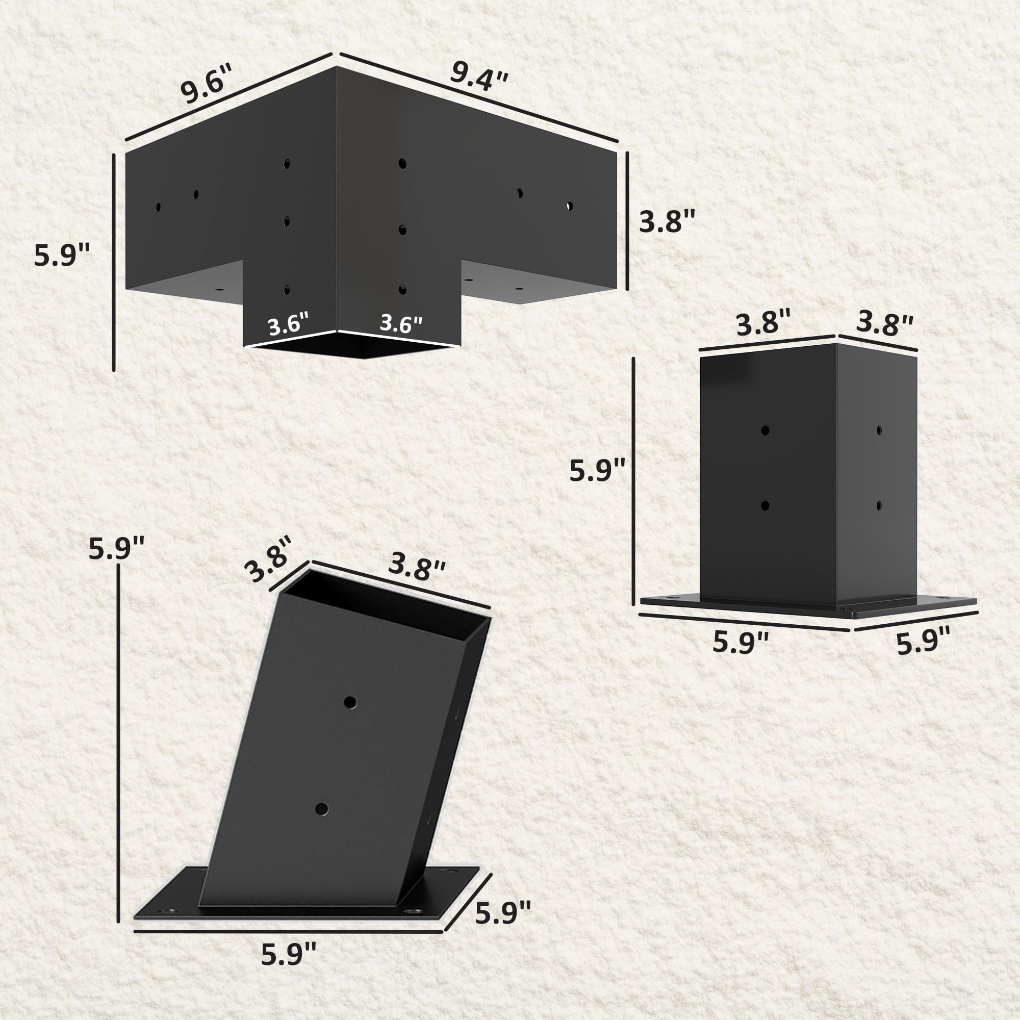 Pergola Kit, 15Â° Slanted Pergola Bracket Kit with 3-Way Brackets, Post Bases, Wall Mounts for 3.6" X 3.6" Lumber, Black