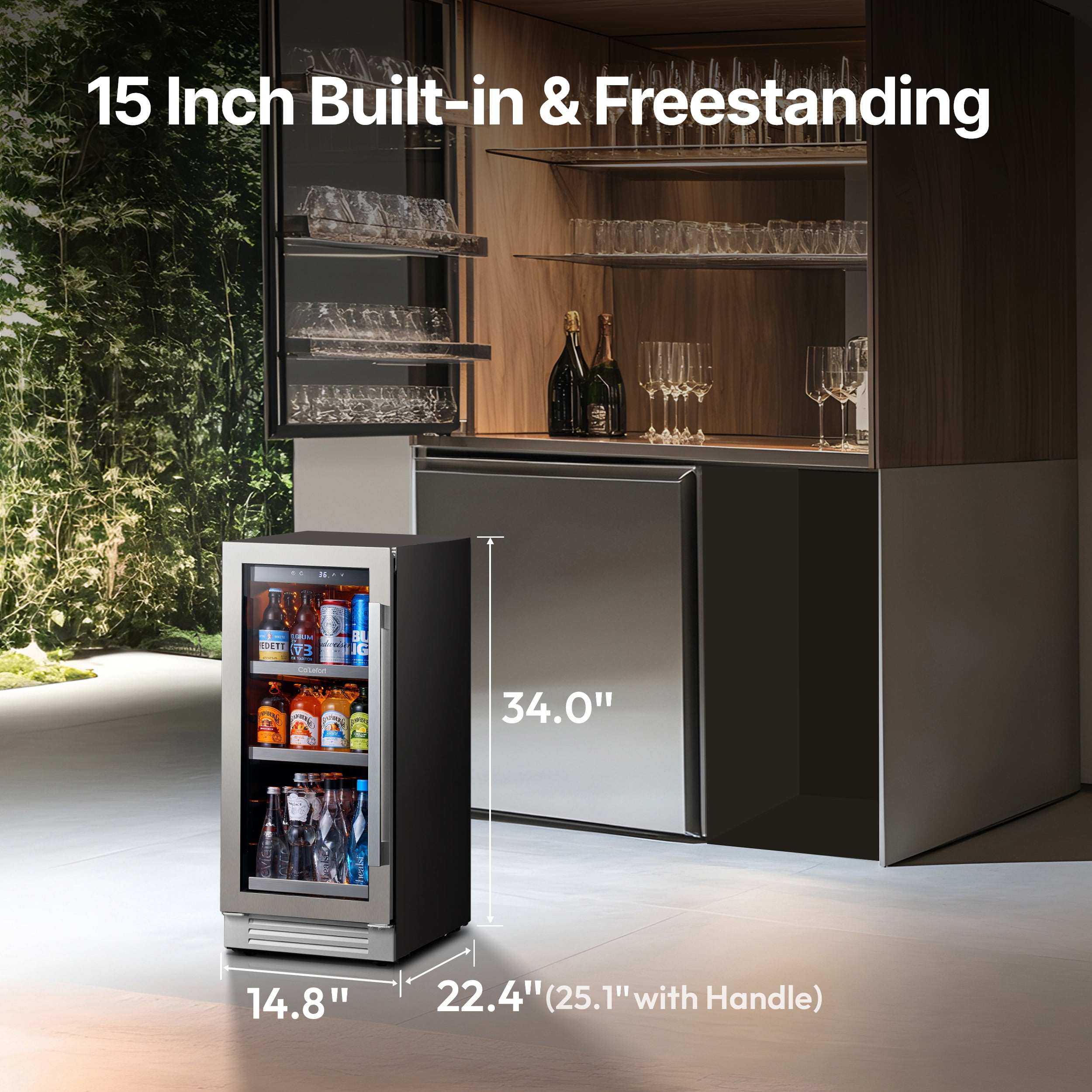 Ca'Lefort 15'' Beverage Refrigerator,Single Zone Beverage Fridge with Stainless Steel Door Frame