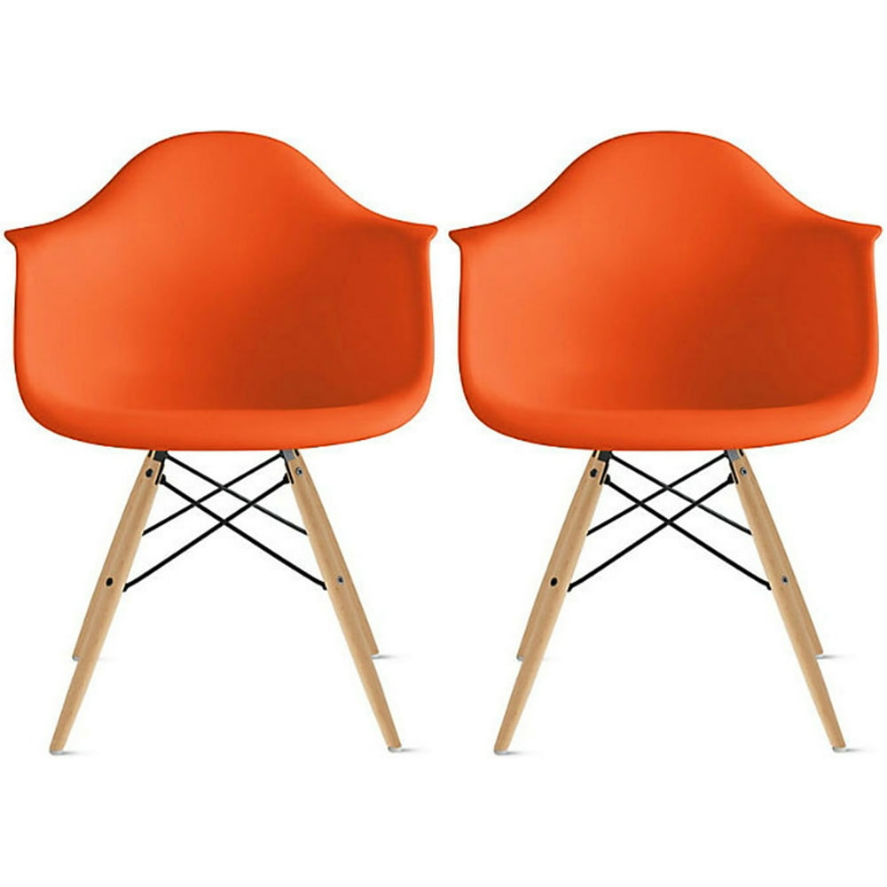 2xhome Set of 2 Orange Desk Chairs Mid Century Modern Plastic Dining Chair Molded Arms Armchairs
