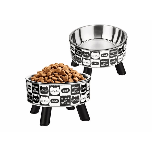 2pcs Plato Comedero Elevado Acero Inoxidable Para Gato Perro Xtellar blanco