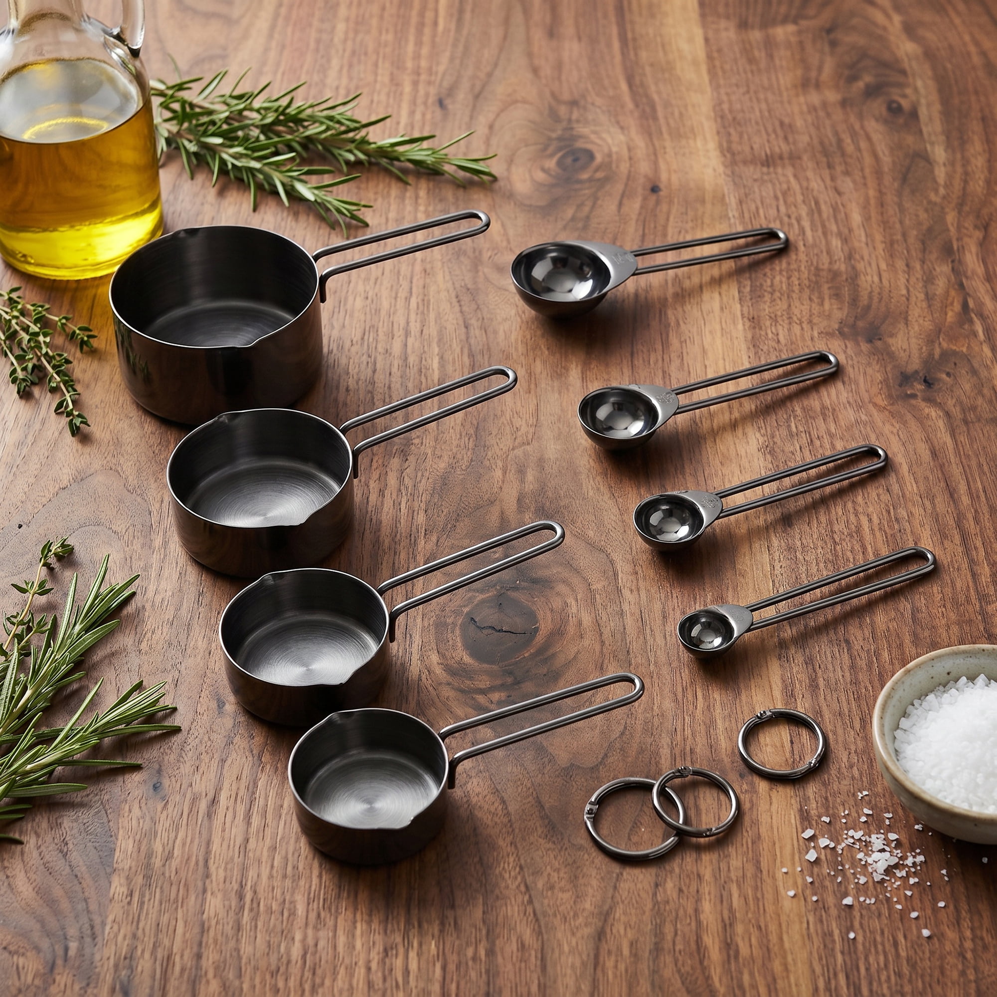 Unique Bargains Stainless Steel Stackable Measuring Cups and Spoons Set Black 8Pcs