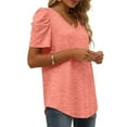 thumbnail image 6 of USSUMA Plus Womens Tops Dressy Casual Womens Summer Shirt V Neck Casual Tshirts Puff Sleeve Tops Dressy Casual Blouse for Women Solid Color, 6 of 8