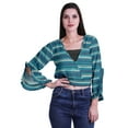thumbnail image 1 of Moomaya Printed Womens Crop Top Wrap Style Top Wear Ruffle Long Sleeve Casual Summer Blouse, 1 of 6