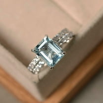HeartsAndYou 2ct Natural Aquamarine & Diamond Engagement Ring Bridal Set 14k SOLID White Gold