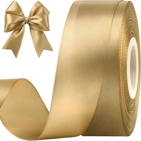 TUWAFE 1-1/2 Inches 50 Yards Champagne Gold Satin Ribbon,Solid Fabric Ribbon Roll for Flower Bouquets,Gift Wrapping,Handmade Crafts