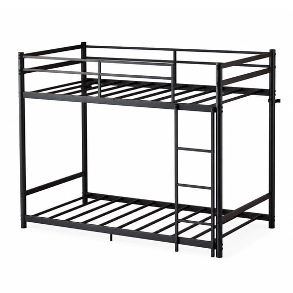 Twin over Twin Metal Bunk Bed with Safe Inclined Ladder and High Guardrail