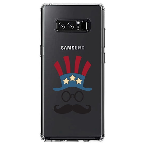 DistinctInk Clear Shockproof Hybrid Case for Samsung Galaxy Note 8 - TPU Bumper Acrylic Back Tempered Glass Screen Protector - Uncle Sam Cartoon USA Patriotic