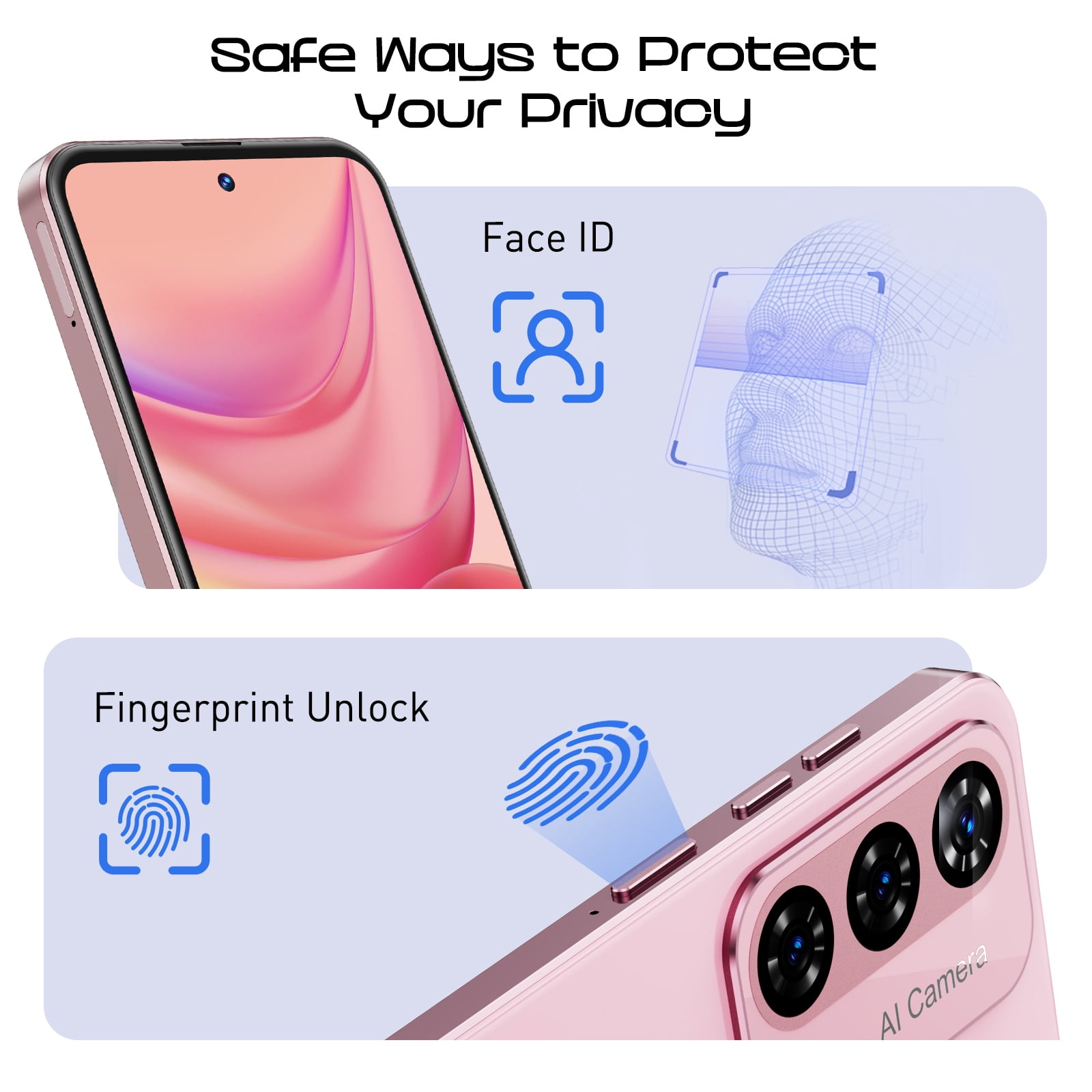 T Mobile Unlocked Smartphones, XGODY 6.79" Unlocked Cell Phone | 4G RAM 128G ROM | 8MP +21MP | 5280 mAh Android Phones | Pink