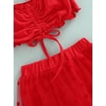thumbnail image 6 of Gureui Toddler Infant Baby Girls Suit, Ruffle Trim Drawstring Pleated Short Sleeve Tops + Patchwork Mesh Shorts 2Pcs Clothes Set, 6 of 9