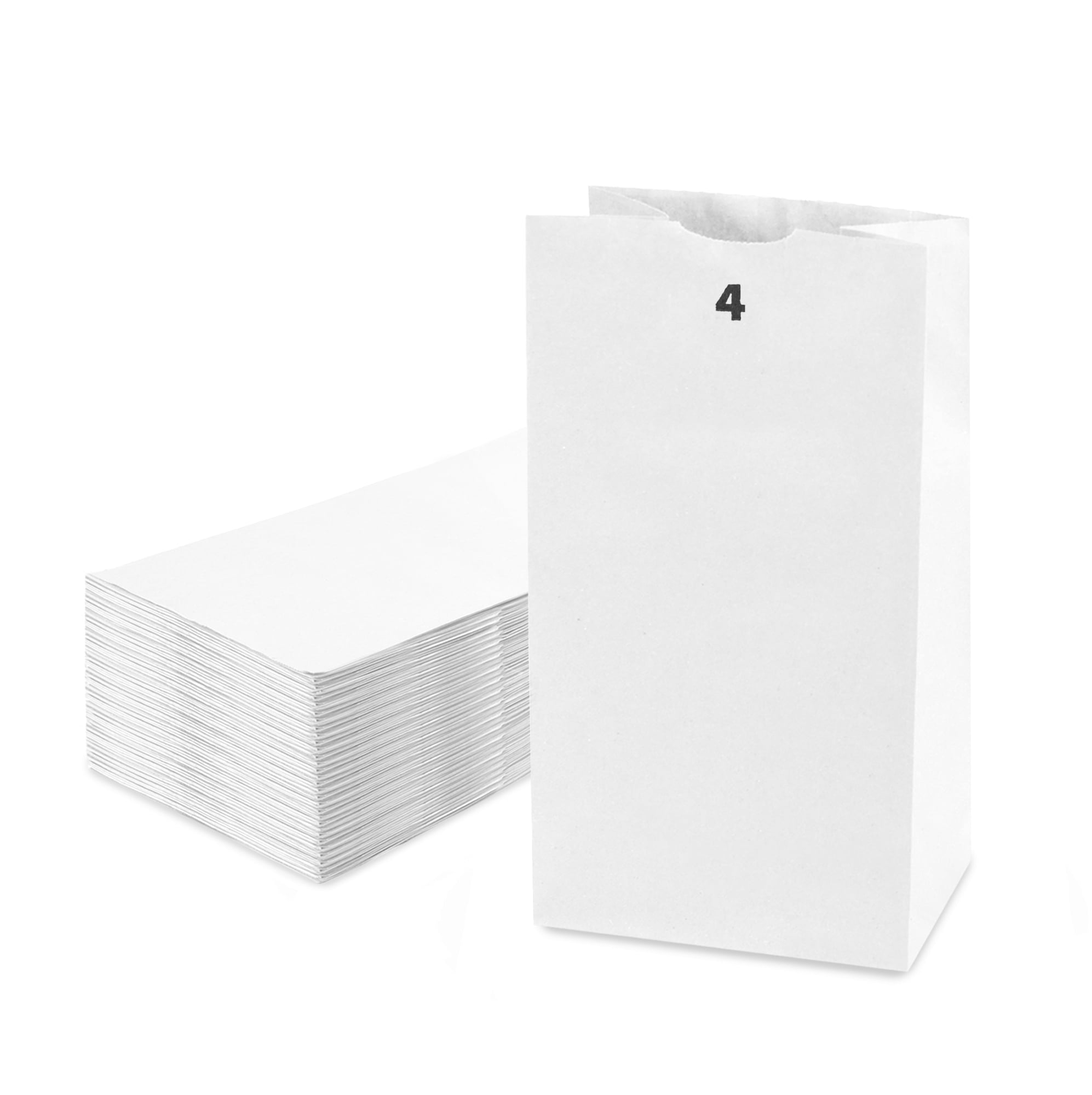 [200 Pack] 4 LB 9.75 x 5 x 3.13' White Paper Bags Grocery Lunch Retail Shopping Durable Bleached Barrel Sack