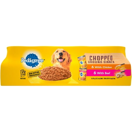 (12 Pack) Pedigree Chopped Ground Dinner With Beef & With Chicken Adult Canned Wet Dog Food Variety Pack, 13.2 oz.