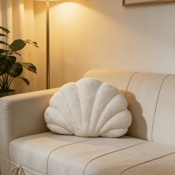 Cloud Plush Seashell Throw Pillow, 15.7 x 9.8 in White Shell Shaped Plush Cushion, Soft Home Decorative Pillow for Sofa Bed Office, Creative Gift