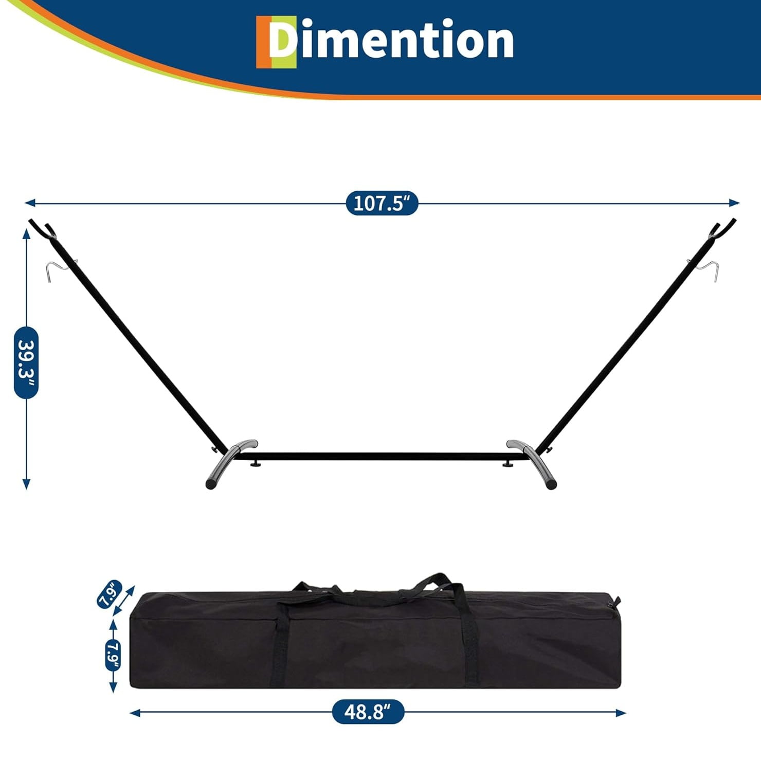 Riedhoff Double Hammock 107.5 x 42.9 x 39.3", for 2-Persons, with Steel Stand, Blue & Green