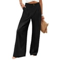 thumbnail image 2 of felwors Womens Cotton Linen Pants Casual Button Up High Waisted Wide Leg Trousers Black, M, 2 of 6