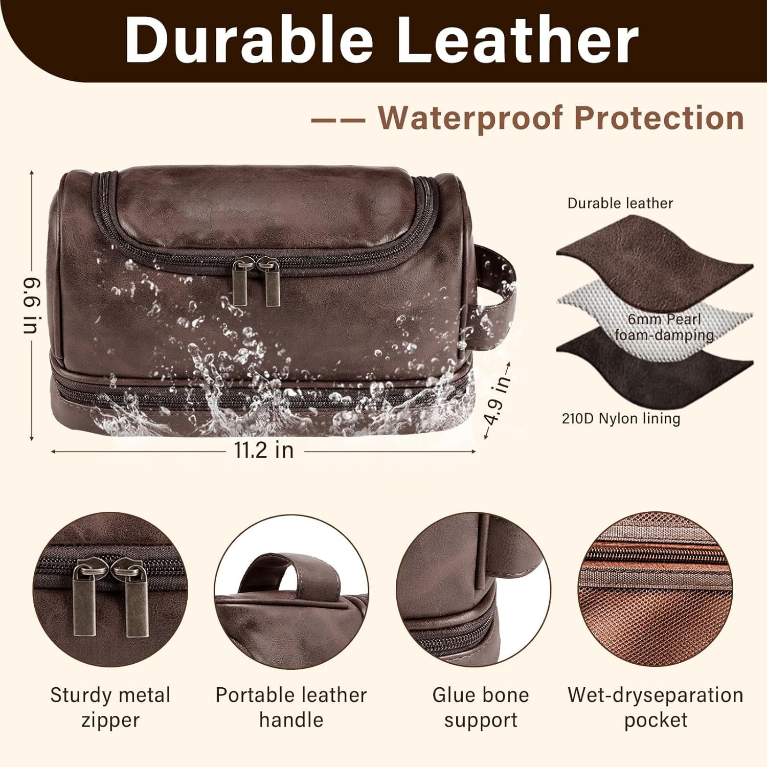 Personalized Gifts for Men, Mens Personalize Toiletry Bag, Custom Leather Toiletries Travel Bag, Customize Shaving Kit, Men's Gift Ideas for Christmas（Dbrown）