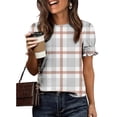 thumbnail image 5 of FRSASU Women's Fashion Spring and Summer Clothing Polka Printed Base T-shirt Lace Sleeves Short Sleeves Round Neck Top/shirt Khaki-C, 5 of 5