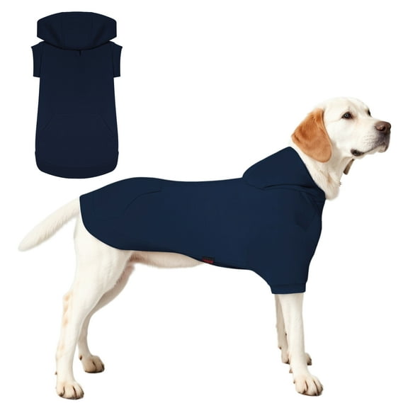 Kickred Basic Dog Hoodie Sweatshirts, Pet Clothes Hoodies Sweater with Hat and Leash Hole, Soft Cotton Outfit Coat for Large Medium Small Dogs(M, Navy Blue)