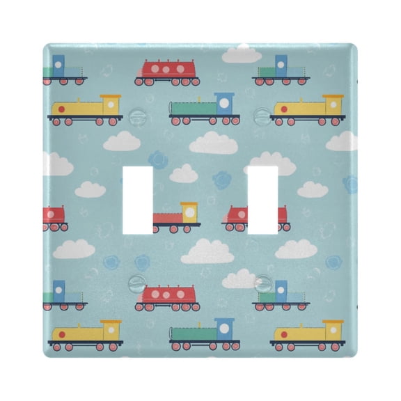 Yayeee Toggle Light Switch Wall Plate 2-Gang 4.56"x4.48" Decorative Outlet Cover, Blue Trains Pattern