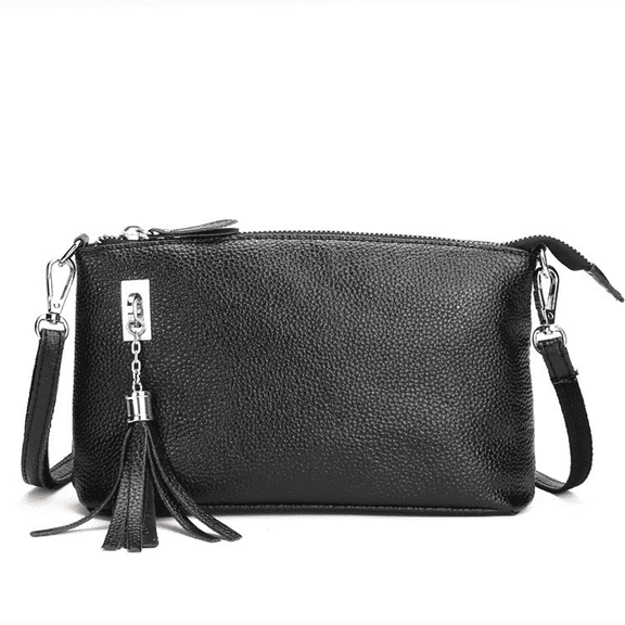 Jiibva Women Lady Leather Zipper Crossbody Handbags Shoulder Bag Female Tassel Bags Satchel with Adjustable Strap