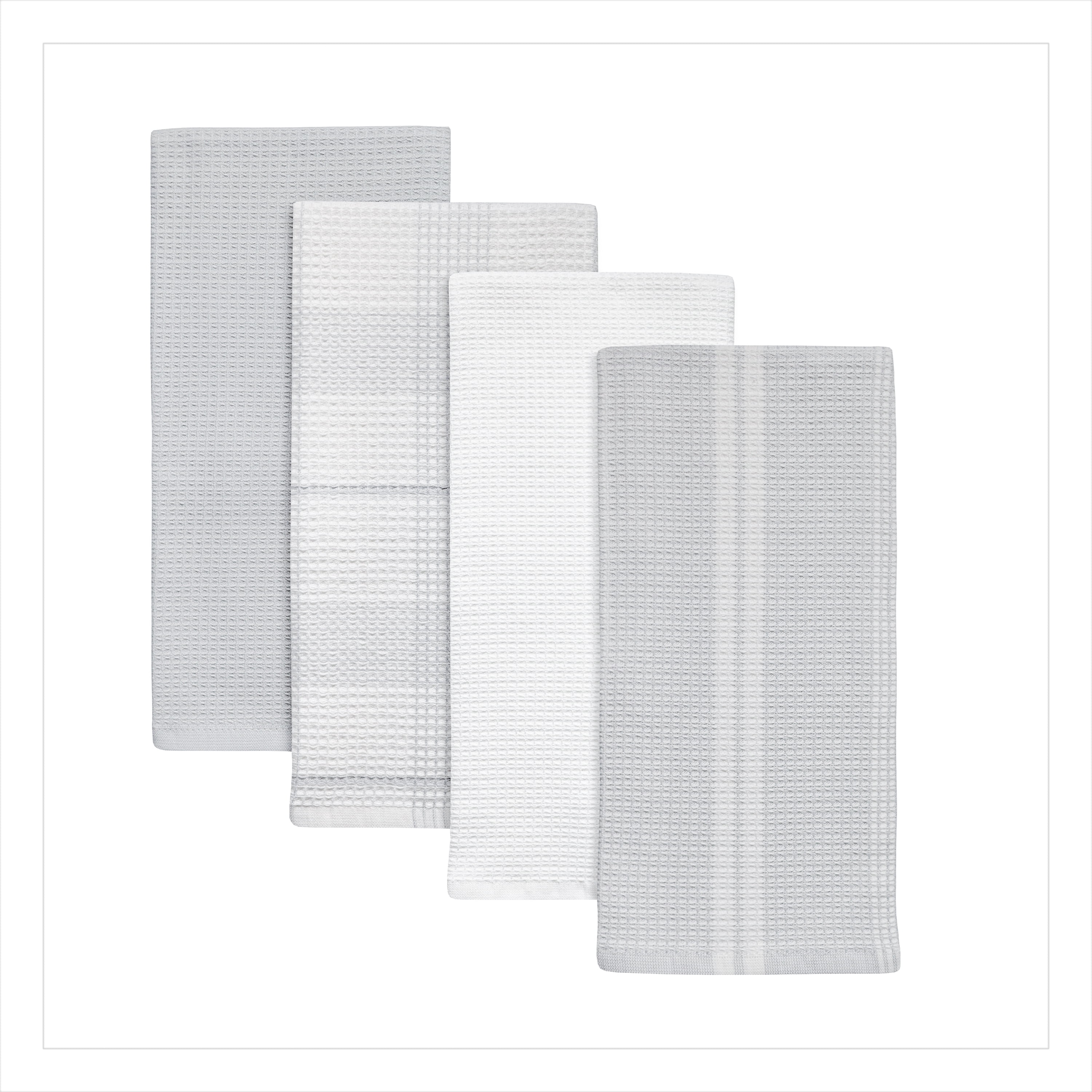 (2 pack) Better Homes & Gardens 4 Piece Waffle Kitchen Towel, Soft Silver