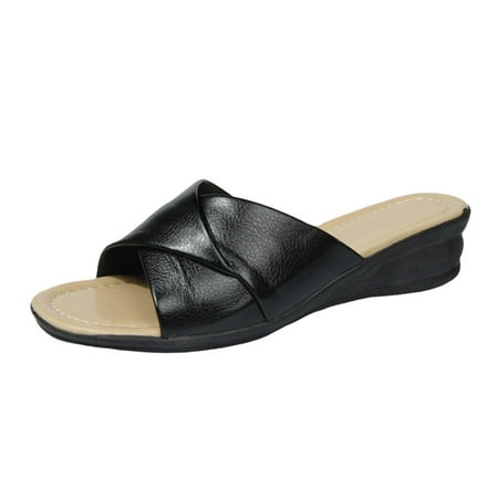 OJSFQUFP Womens Flip Flops Women s Summer Fashion Leather Open Toe Cool Slippers Casual Comfortable Outdoor Beach Slippers Slipper Shoes Black 40