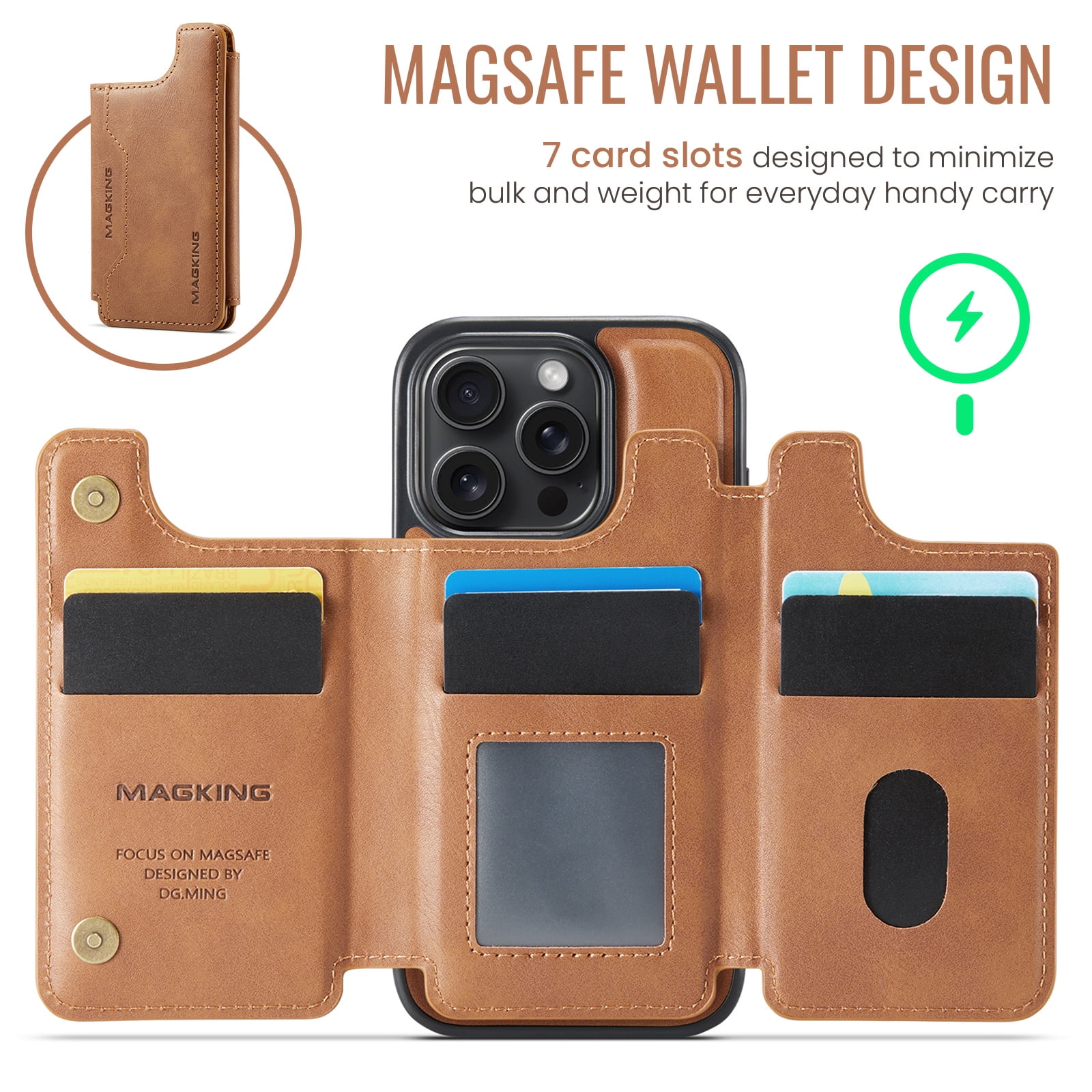 Designed for iPhone 16 Pro Max Wallet Phone Case,Magnetic Detachable Flip Card Holder,Back Flip Kickstand,Compatible with Mag-Safe,2-in-1 PU Leather Heavy Duty Shockproof Phone Case,Brown