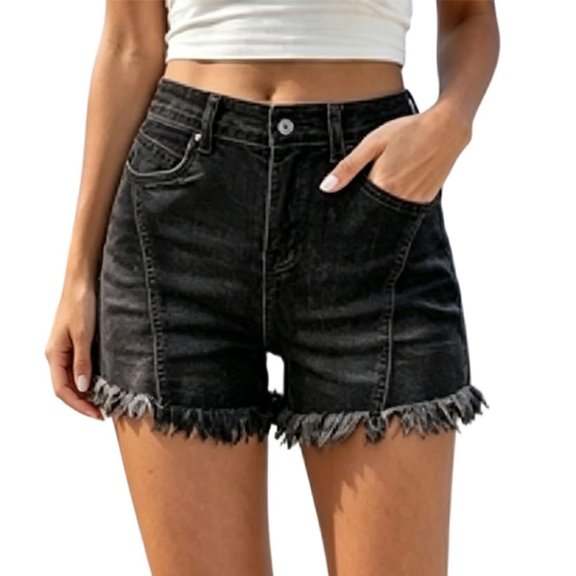 Jean Shorts Womens Low Rise Stretchy Y2k Mini Denim Shorts Rolled Hem Hot Short Summer Trendy Black S
