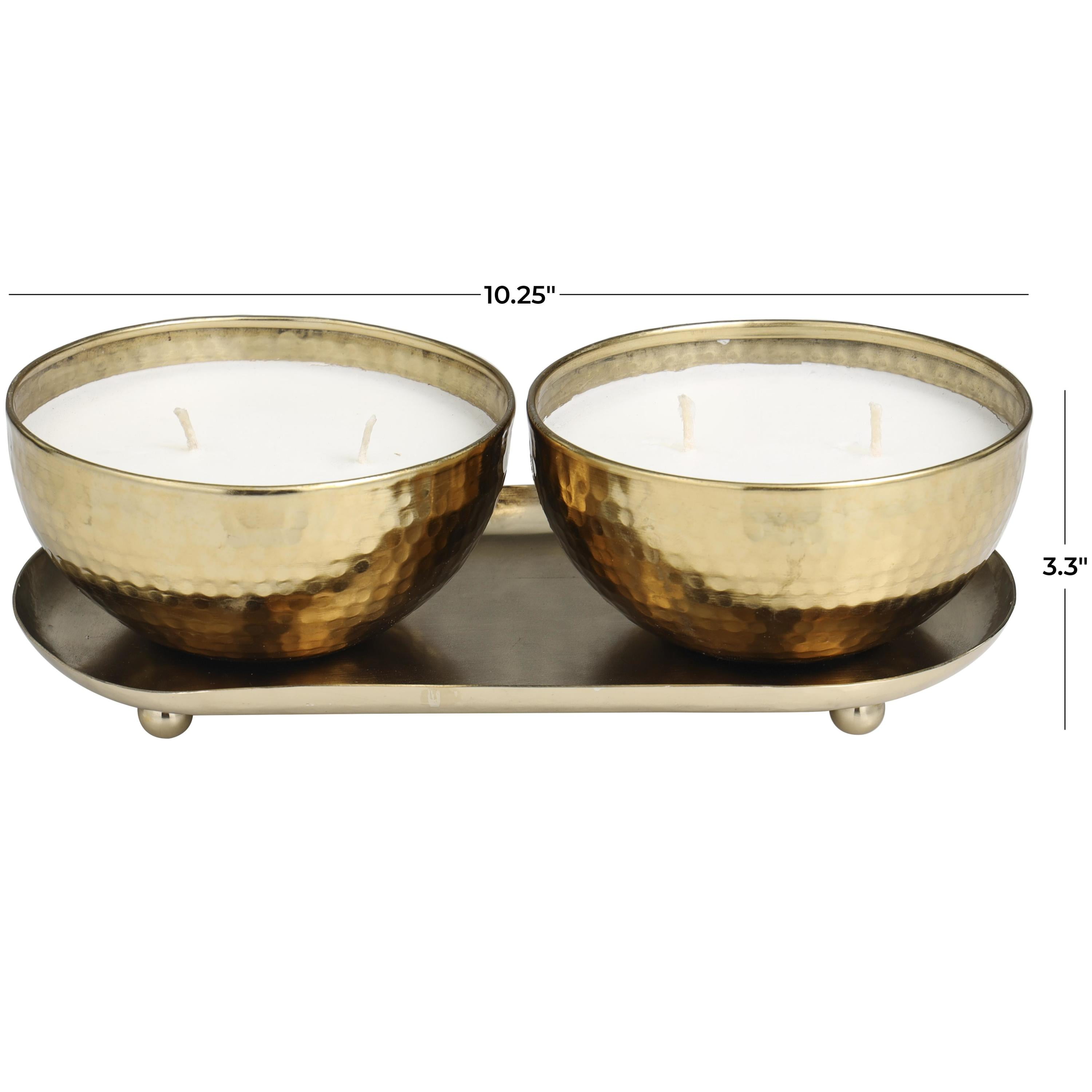 DecMode 2 Holder Gold Metal Egyptian Mint Scented Hammered 12 oz 2 Wick Candle with White Wax, (Set of 2)