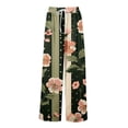 thumbnail image 4 of Hawaiian Print Palazzo Pants for Women Elastic High Waist Wide Leg Flowy Beach Trousers with Pockets Army Green S, 4 of 7