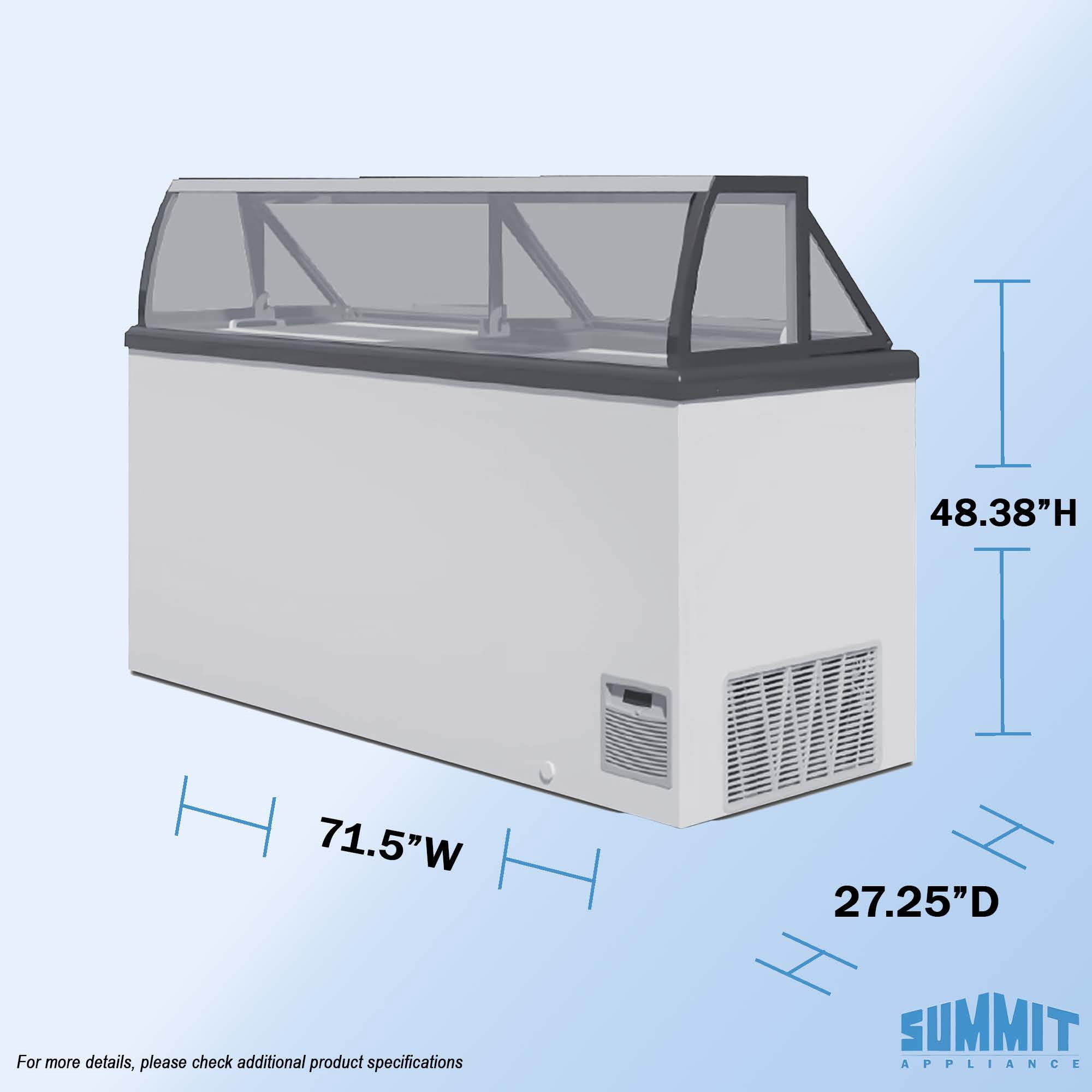 Summit by Elcold Ice Cream Dipping Cabinet, 19.2 Cu.Ft. Capacity, Commercial Freezer, Display, Includes Sneezeguard, White - SCOOPY61