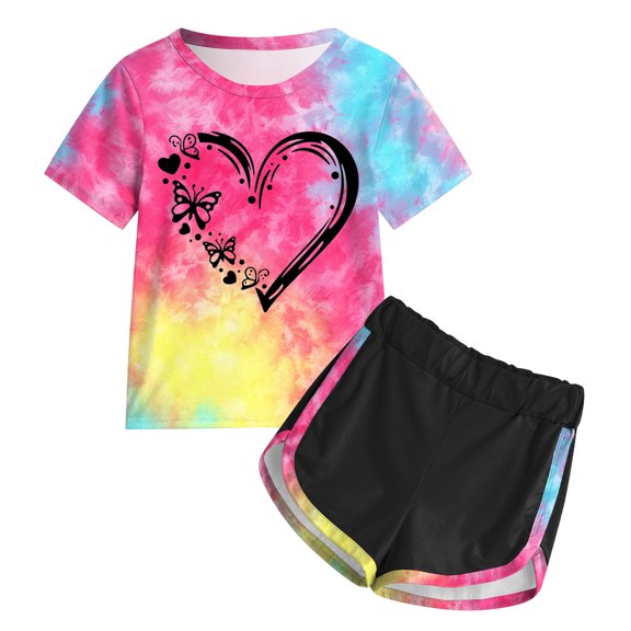 Toddler Girl Clothes 3T-4T Girl's Summer Cute T-Shirt and Shorts Set with Side Pockets Tie Dye