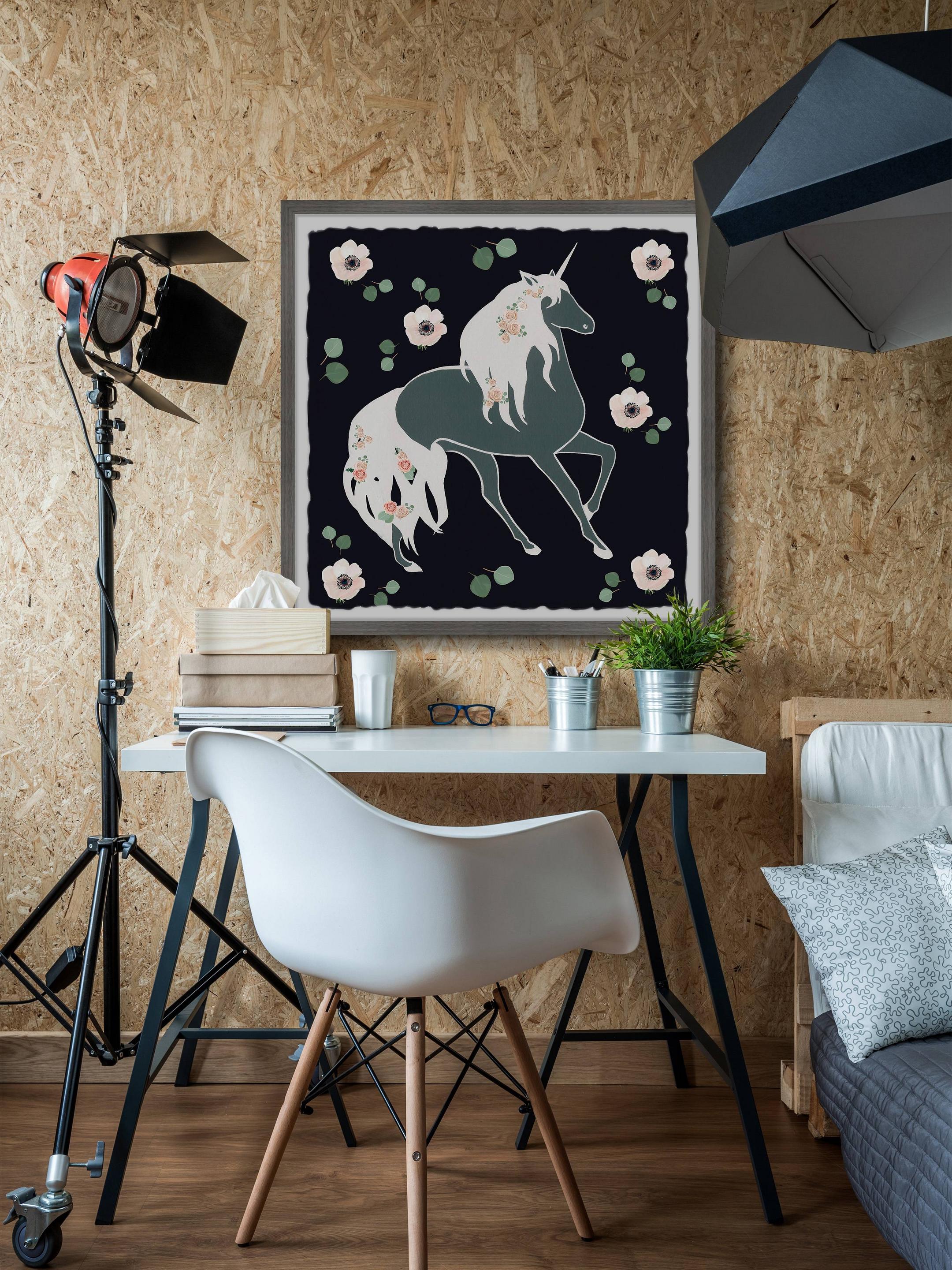 Marmont Hill Blooming Unicorn Framed Wall Art, 18.00" x 1.50"