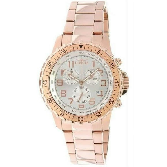 Mens Rose Gold Tone Stainless Steel Case and Bracelet Chronograph Silver Dial Date Display Watch - Silver
