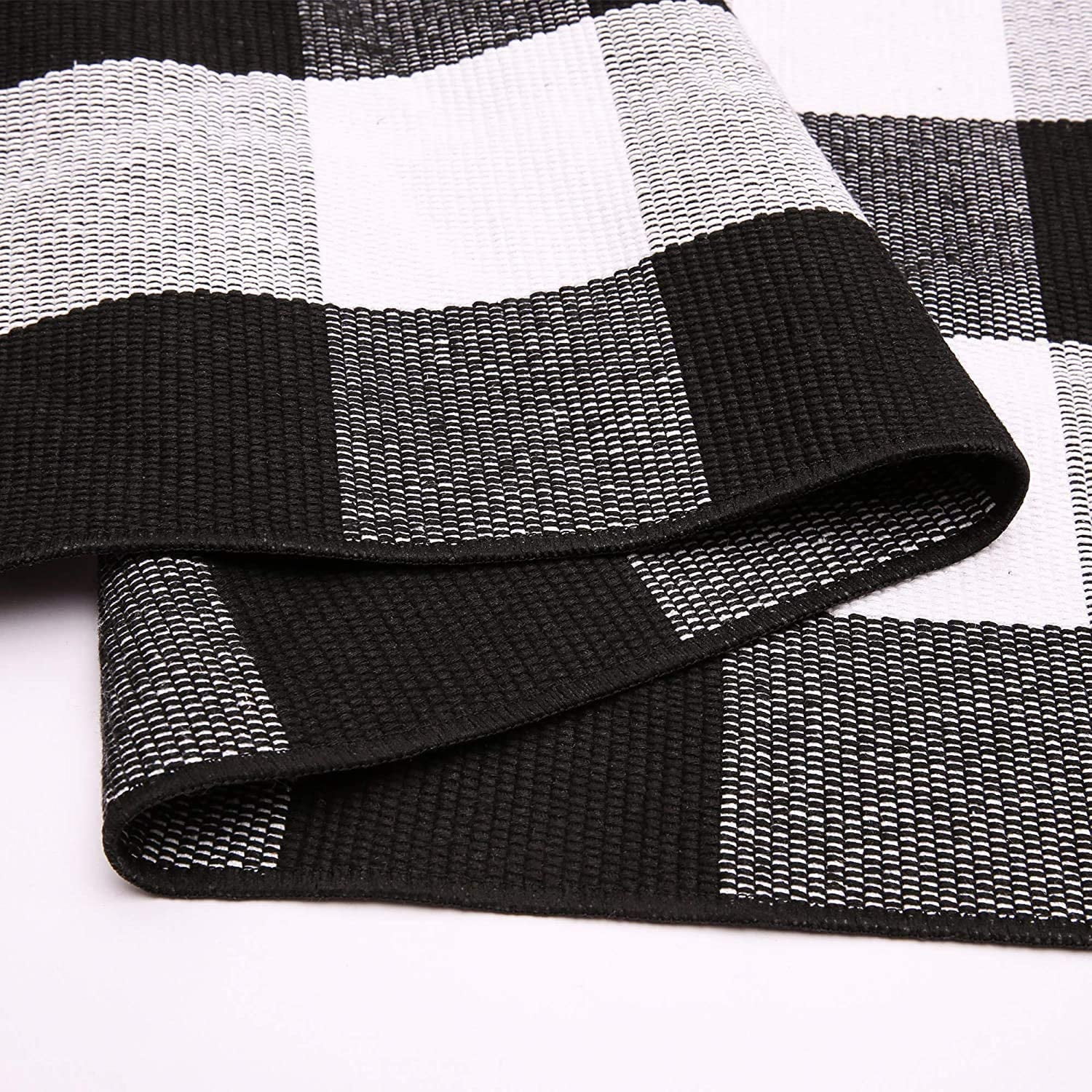KaHouen Buffalo Plaid Rug, Buffalo Check  Area Rug 67"x90", Cotton Hand-Woven Washable Indoor Outdoor Area Rug Farmhouse、Dining Room、Bedroom、Living Room Rug (5.5X7.5 ft Black White  Area Rug)