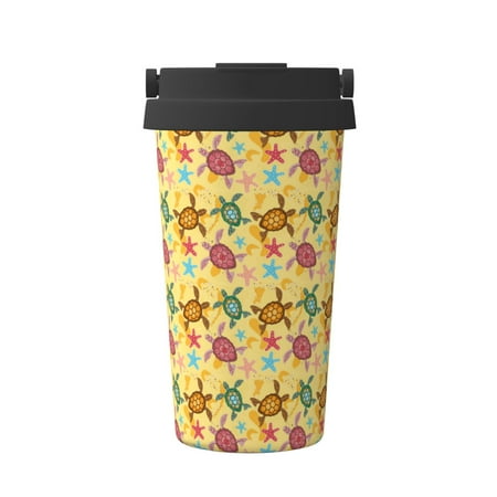

Xecao Sea and Sand Pattern Insulated Coffee Mug with Handle & Flip Thermos Mug Water Bottle Coffee Tumbler Cup