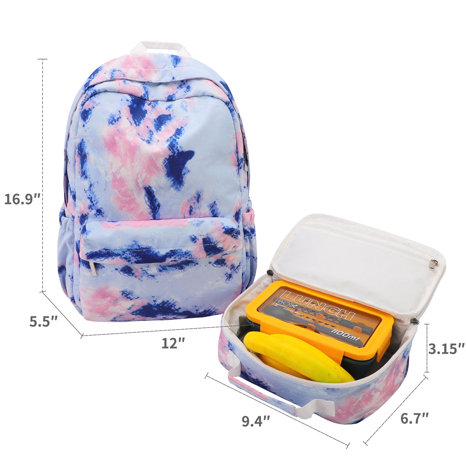 Tinyat Women Backpack for College Student Men Casual Laptop Waterproof Daypack with Lunch Bag Blue