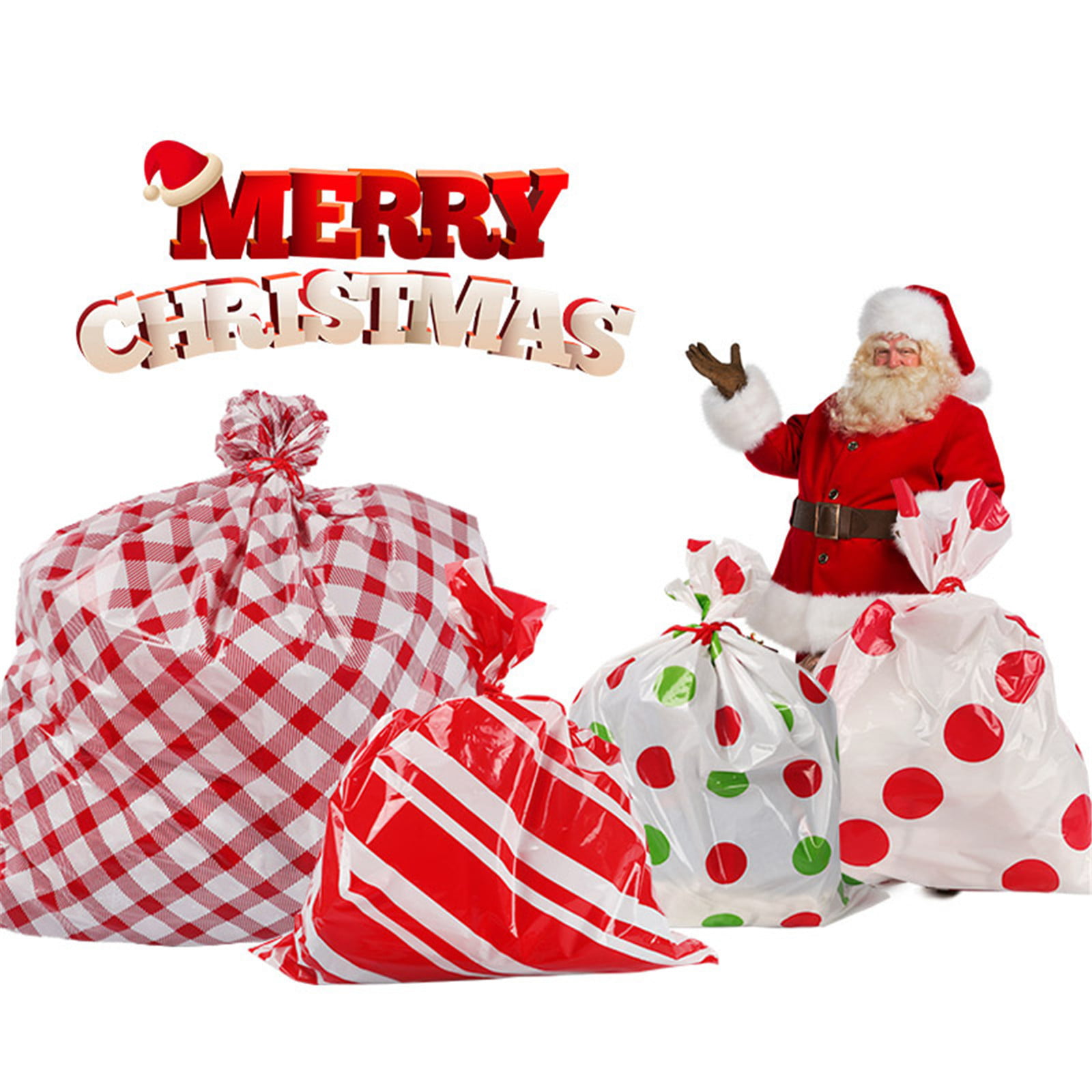 2/5PCS Non-woven Christmas Santa Claus Strings Drawstring Xmas Gift Bags Red US 