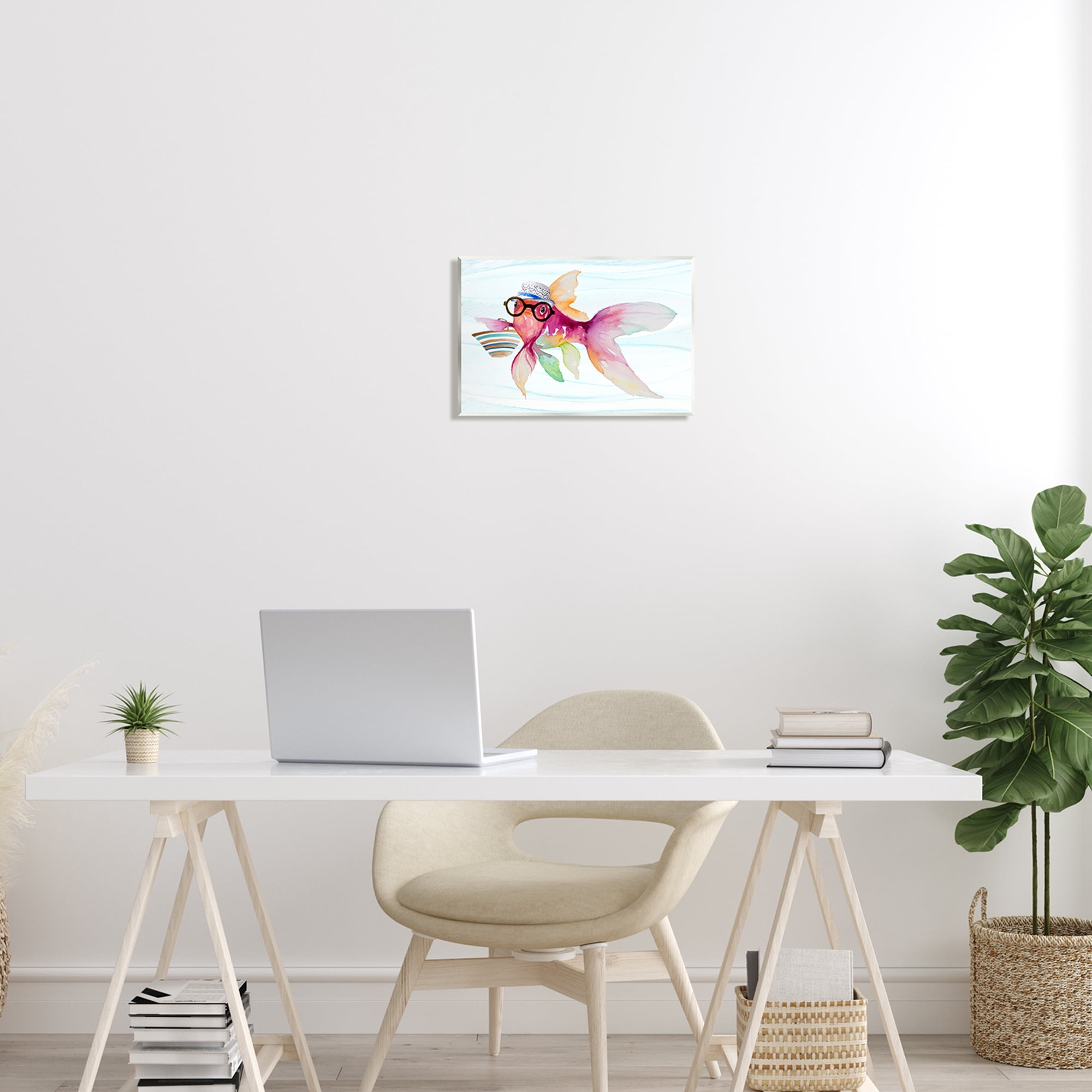 Stupell Hipster Fish Funny Sea Life Landscape Painting Wall Plaque Unframed Art Print Wall Art