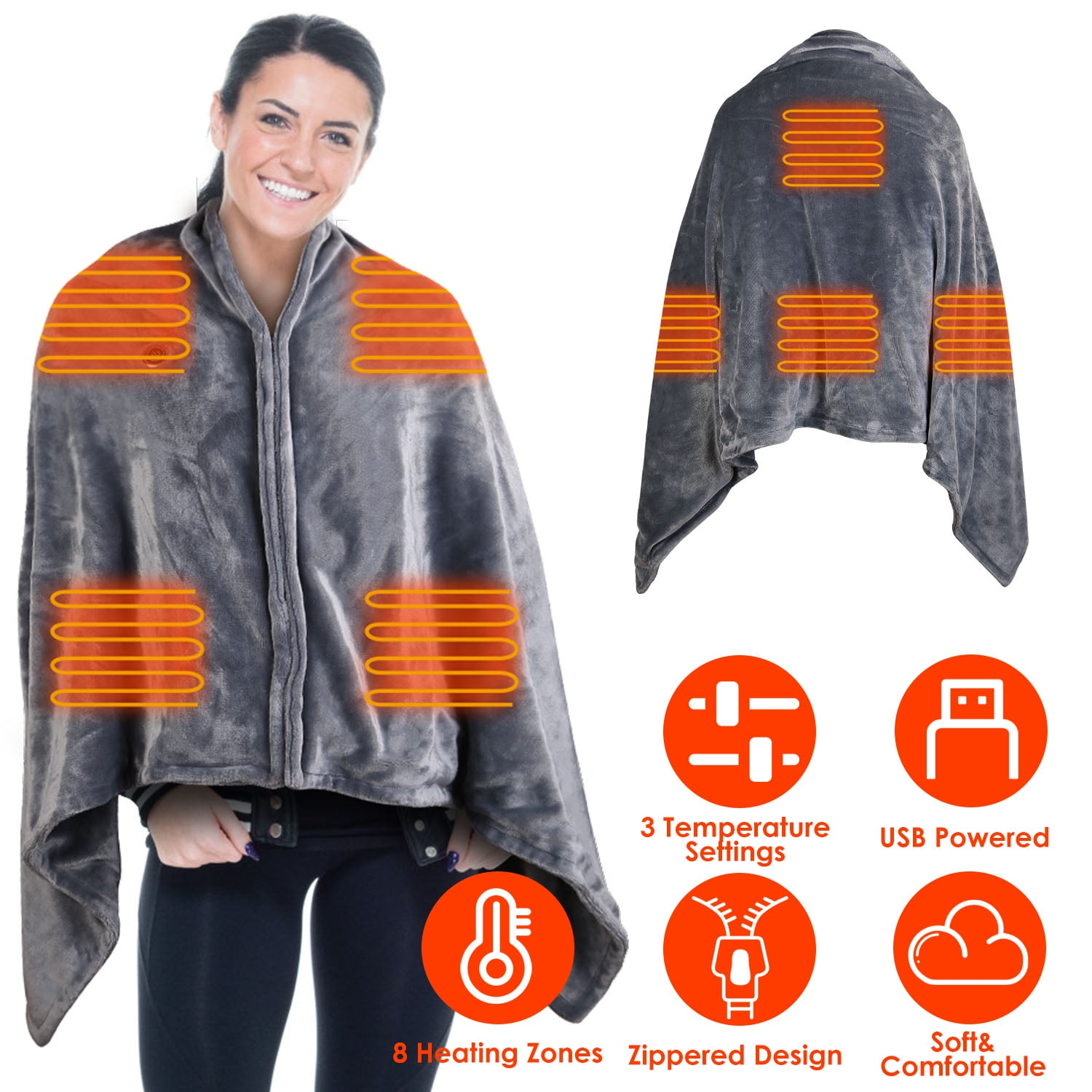 59"x31" Cordless Heated Blanket Battery Operated Portable Electric Heated Shawl 3 Temp Wearable Heating Blanket for Indoor Outdoor