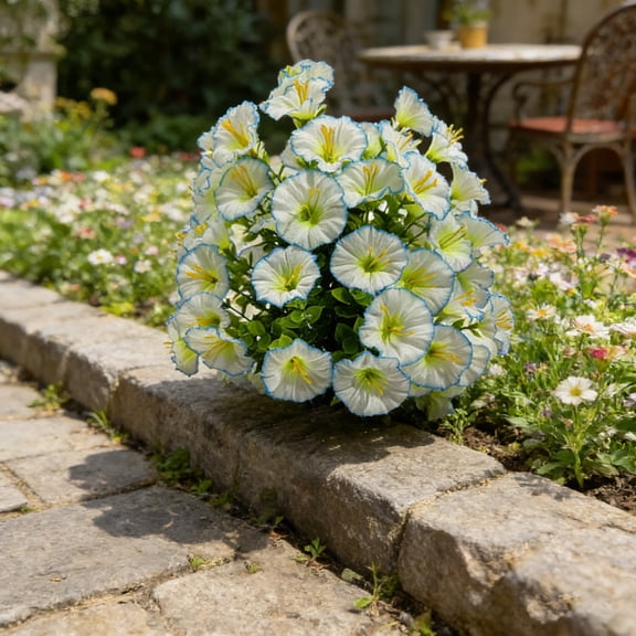 1 Pack UV Resistant Faux Floral Shrub Potted, Realistic Fake Plants with Planter, Decorative Topiary Plant for Outdoor, Indoor, Porch, Garden, Patio Decor (White)